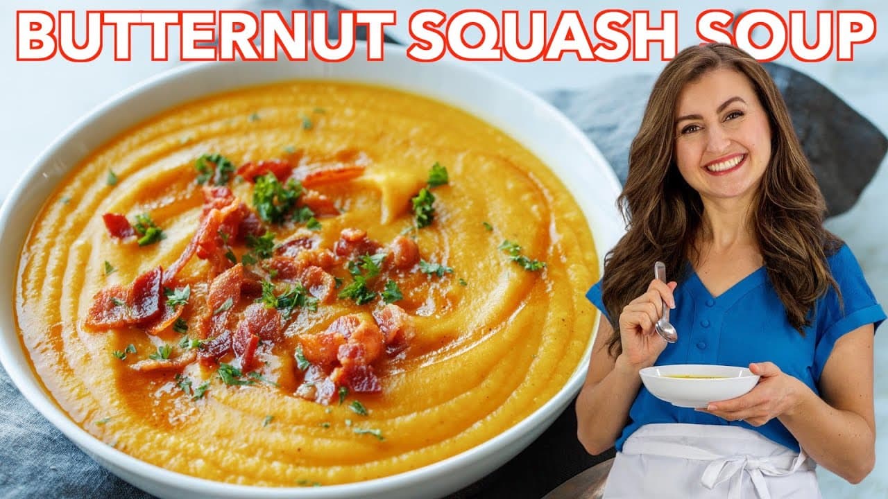 Video thumbnail: Creamy Roasted Butternut Squash Soup