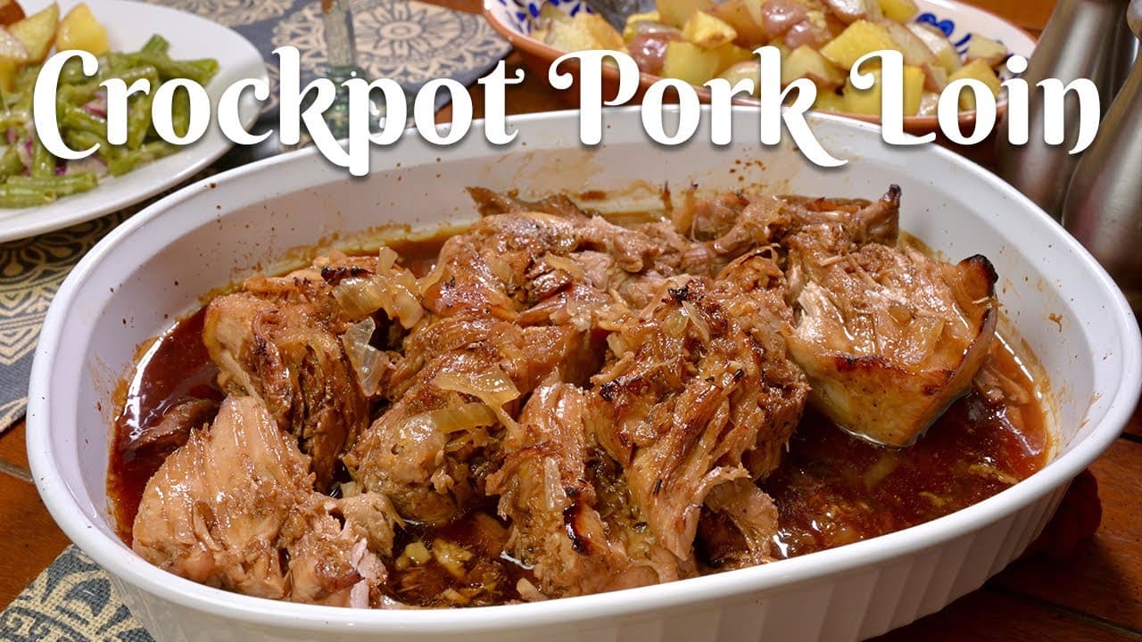 Video thumbnail: EASY CROCKPOT PORK LOIN WITH BROWN SUGAR AND BALSAMIC GLAZE: Delicious fall-apart pulled pork recipe