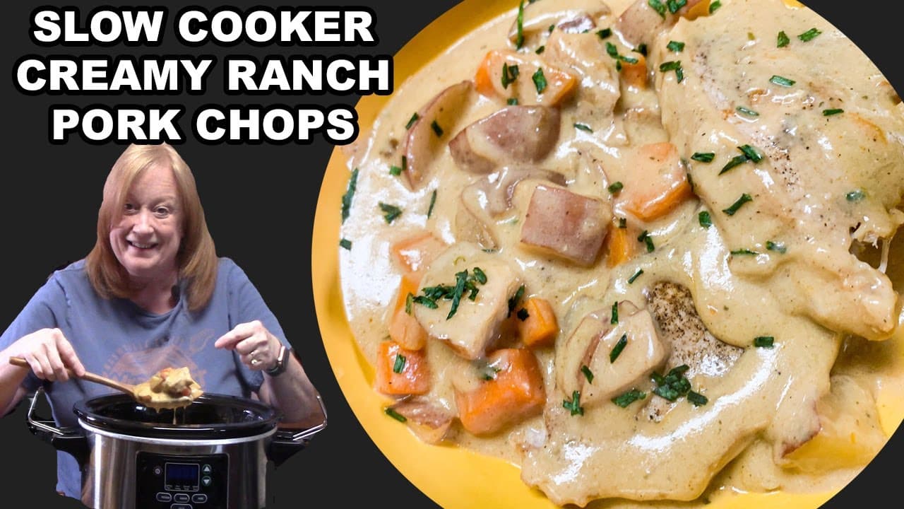 Video thumbnail: Slow Cooker CREAMY RANCH PORK CHOPS & Potatoes in the Crockpot